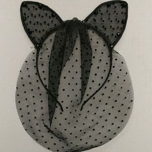Polka dots lace cat ears Headband with veil front